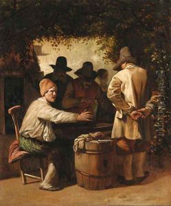 Peasants playing backgammon beneath the arbour of a tavern by Job Adriaensz. Berckheyde