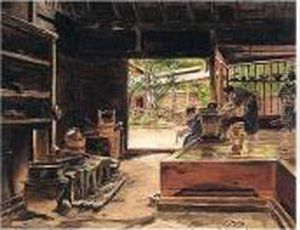 The Interior Of A Kitchen At Kikonya-shisendyi, Idzu Province, Japan