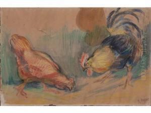 Coq Et Poule Picorant