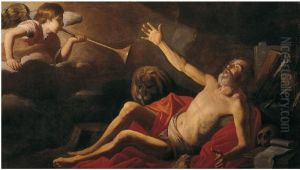 San Gerolamo Ode La Tromba Del Signore, Xvii Secolo
Olio Su Tela, Cm. 122x213 by Trophime Bigot