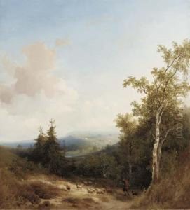 A Shepherd On A Mountain Path, A Valley Beyond