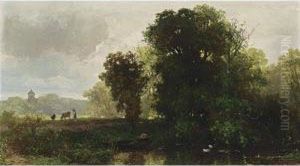 A Cowherd And An Angler By A Stream