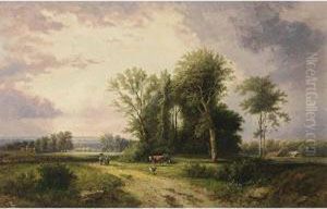 Figures On A Country Road by Johannes Warnardus Bilders
