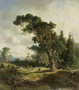 A Shepherd And His Flock In A Wooded Landscape by Johannes Warnardus Bilders