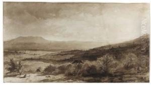Farmhouses With Trees In An Extensive Landscape by Johannes Warnardus Bilders