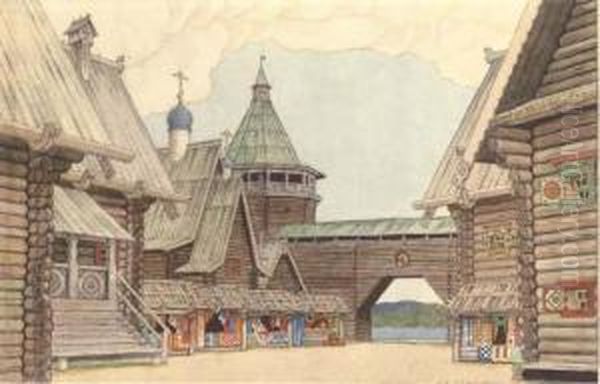 Set Design Depicting A Village Square - view 1
