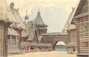 Set Design Depicting A Village Square by Ivan Iakovlevich Bilibine