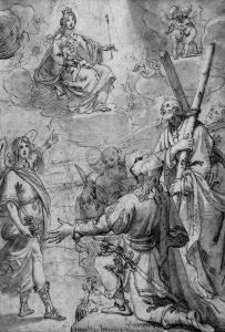 The Archangel Gabriel Pointing 
To The Madonna And Child, Withsaints Andrew, Dominic, Bartholomew And 
Francis (?) by Giovanni Biliverti
