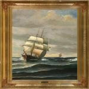 Marine With Saling Ship On Sea by Vilhelm Bille