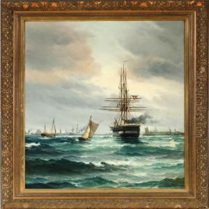 Harbour Scene From Copenhagen With The Frigate "jylland"