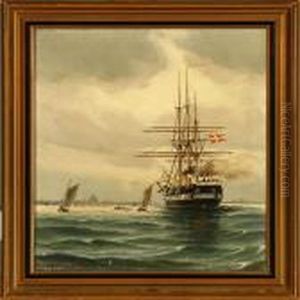 The Danish Frigate Jylland On Copenhagen Roadstead by Vilhelm Bille