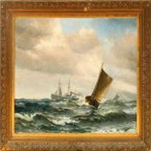 Fishing Vessels And A Steamer In Heavy Sea