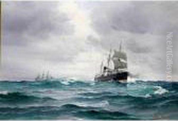 A Sailing Steamer In Rough Waters - view 1