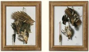 Trompe L'oeil Still Life With Quails, Kingfisher, Bird Net And Whistle by Jacobus Biltius