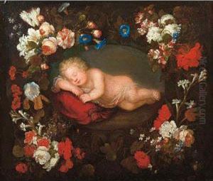 Putto Dormiente Entro Corona Di Fiori