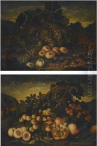 A Still Life With Pears, Peaches, Pomegranates, Plums Andtangerines In A Landscape