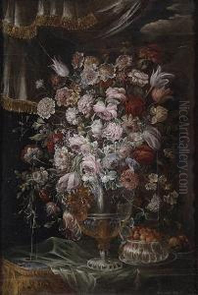 Jarron De Flores Y Frutero Con Cerezas - view 1