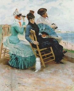 Damer och kavaljer vid stranden 1883 by Hugo Birger