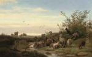 A Shepherd Resting With His Flock by Caesar Bimmermann