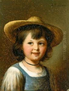 Portrait Eines Lachelnden Kleinen Madchens Mit Strohhut