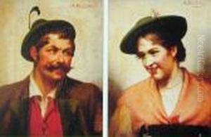 Para Obrazow: Portret Mlodej Kobiety I Mlodego Mezczyzny Para Obrazow: Portret Mlodej Kobiety I Mlodego Mezczyzny
