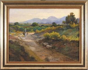 Pejzaz Z Kobieta Jadaca Na Osiolku, 1913 R. by Tony Binder