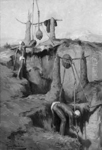 "afrikaner Am Wasserbrunnen". Sign.
Ol Auf Lwd. 44,5 X 30,5 Cm. Rahmen by Tony Binder