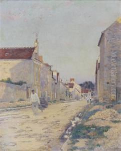 Une Rue Ensoleillee by Victor-Jean-Baptiste-Barthelemy Binet