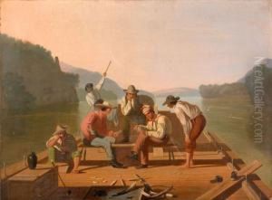 Depicting Raftsmen Playingcards by George Caleb Bingham