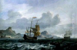 An Amsterdam man-of-war setting out from Mediterranean harbour by Jan Theunisz Blanckerhoff
