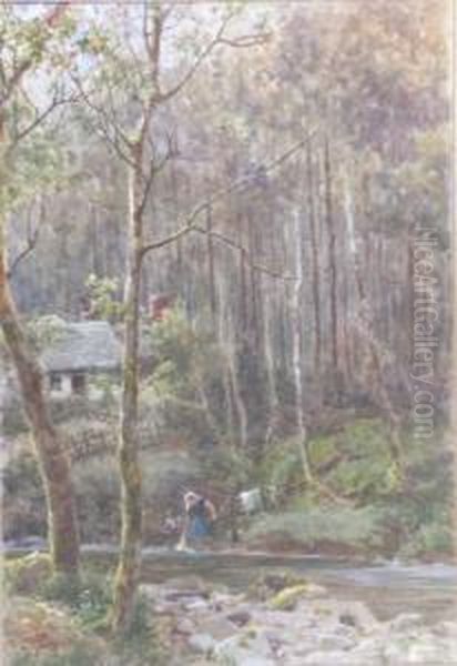 A Woman At A Stream In A Wooded Landscape - view 1