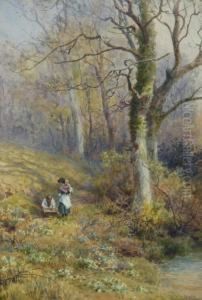 Picking Primroses - Children Under Trees by James Georges Bingley