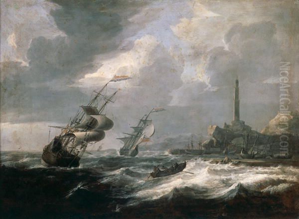 Seascape with lighthouse of Genoa - view 1
