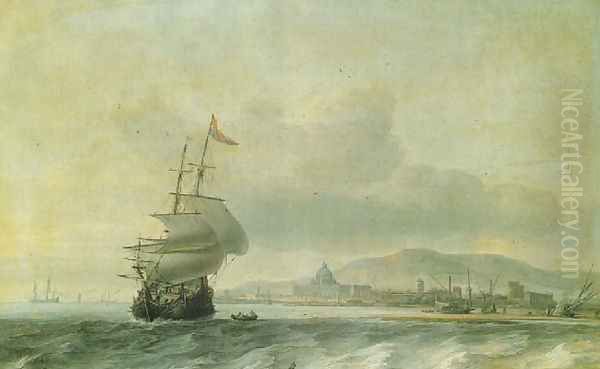 Navires hollandais aux abords du rivage avec un palais baroque - view 1