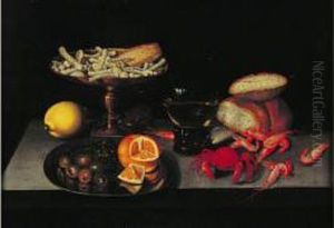 Nature Morte A L'etrille, Crevettes Et Sucreries Sur Un Entablement by Peter Paul Binoit