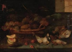 A Basket Of Grapes, With Other Fruit And Dead Birds On Aledge A Basket Of Grapes, With Other Fruit And Dead Birds On Aledge
