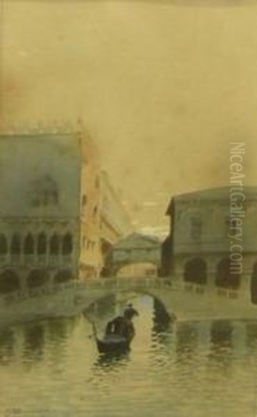 Venetian Canal Scene With Gondola - view 1