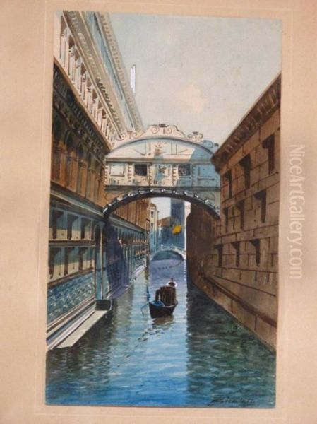 Kanal In Venedig Mit Der Seufzerbrucke
Und Einem Gondoliere. - view 1