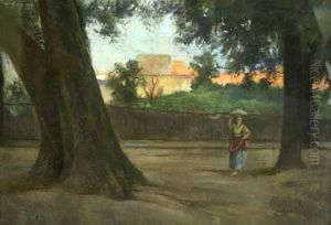 Scorcio Di Paese Con Figura by Nicola Biondi
