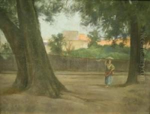 Scorcio Di
 Paese Con Figura by Nicola Biondi