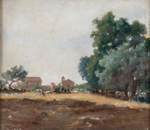 Paesaggio Con Mandrie E Chiesetta Sul Fondo by Nicola Biondi