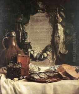 Still-Life in Praise of the Pickled Herring 1656 by Joseph de Bray
