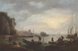 Fishing Boats Off A French Harbor At Sunset