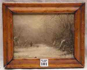 Hunter With Dog In Snowy Woods by Thomas Birch