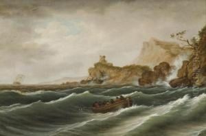 The Rescue Off A Rocky Coast In Turbulent Waters