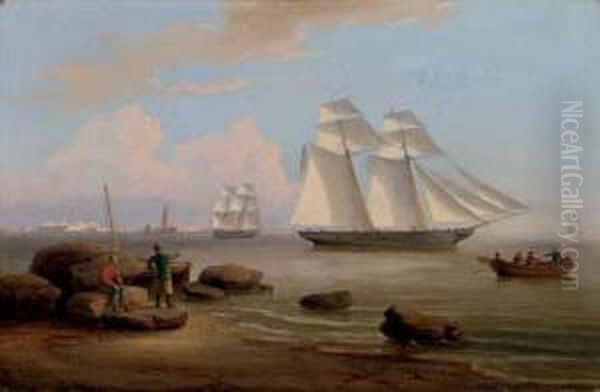 An American Brig Outward Bound From A Mediterranean Port - view 1