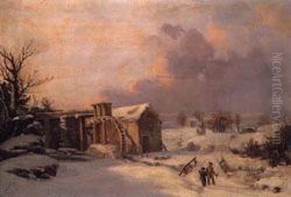 Figures By A Mill In A Winter Landscape - view 1