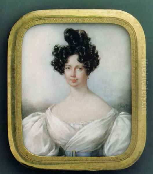 Portrait einer vornehmen Dame mit kunstvoller Frisur im schulterfreien Kleid 1831 - view 1