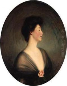 Portrait Of Lady Buchan-hepburn, Half-length, In A Black Dress Andcorsage by Oswald Hornby J. Birley