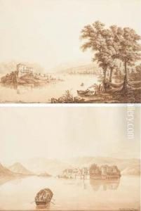 Lago Maggiore With Borromeo 
Island In The Foreground; And Lagomaggiore With The Isola Bella, 
Fishermen In The Foreground